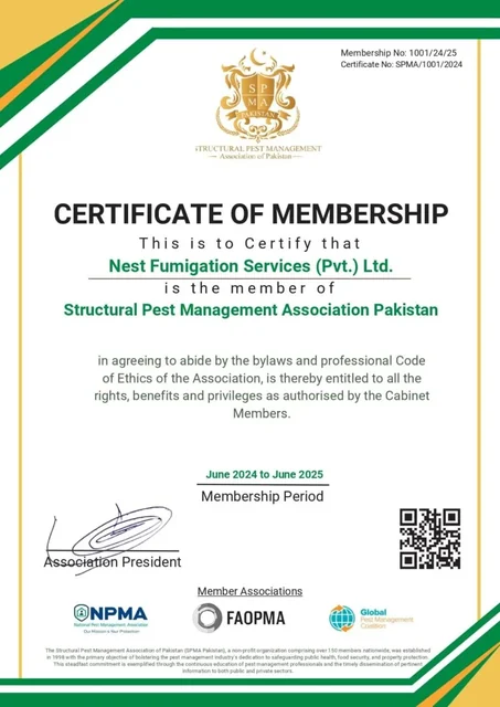 Structural Pest Management Association membership certificate